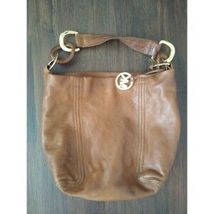 VINTAGE MICHAEL KORS SHOULDR HOBO BAG BROWN DISTRESSED LEATHER GOLD CHAIN ZIPPED
